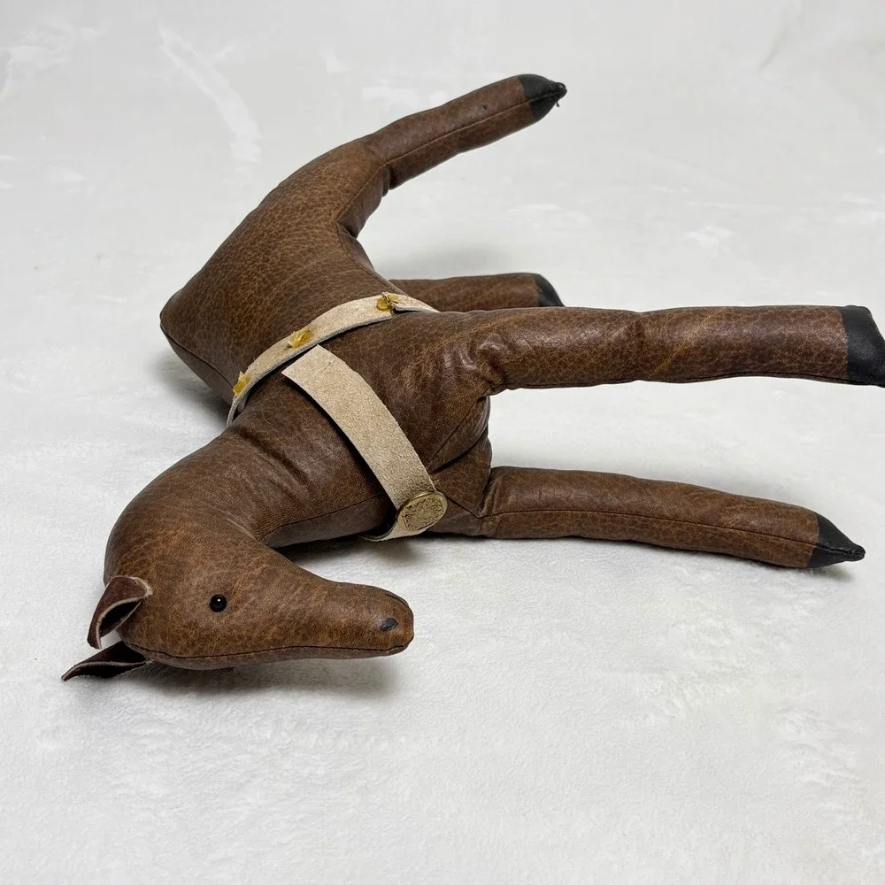 Mid Century Faux Leather Horse Plush Figurine Rustic Farmhouse Decor 12